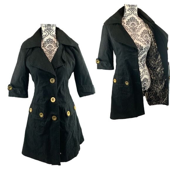 Dress length black jacket, w/buttons & bow - Picture 3 of 9